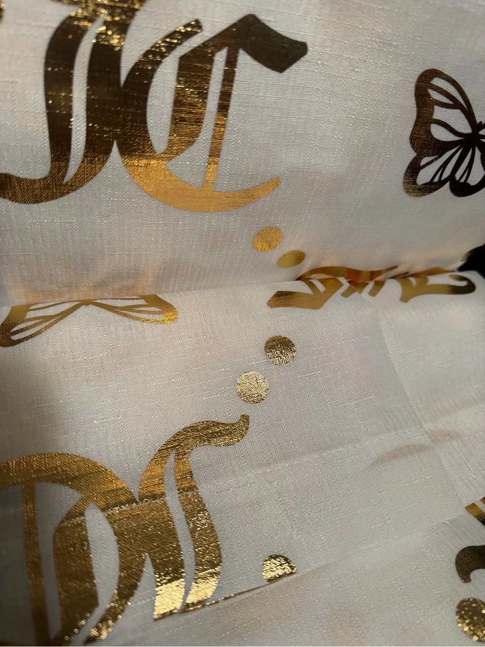 Juicy Couture LA NWT White Cloth Shower Curtain with Gold JC Logo & 12 Hooks